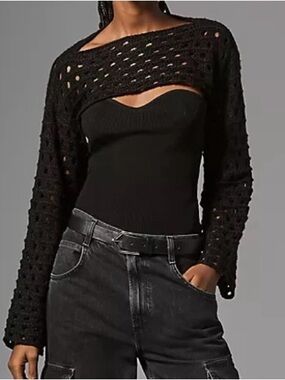 NWT ANTHROPOLOGIE Self-Contrast Open Weave Shrug in Black One Size Fits Most